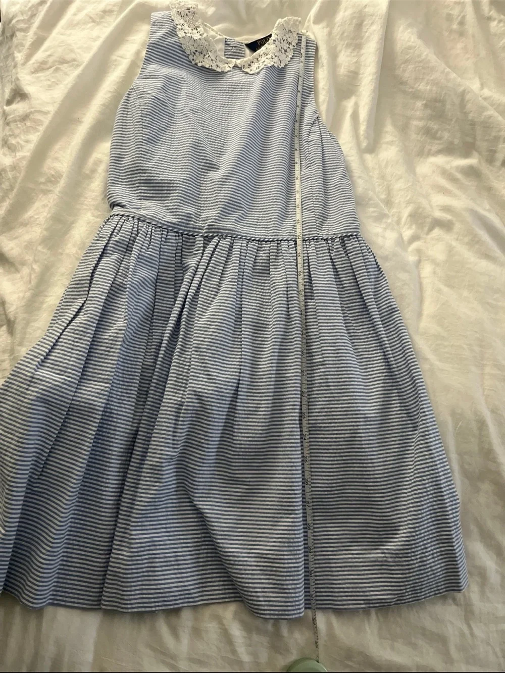 Ralph Lauren Blue and White Striped Seersucker Dress size 16